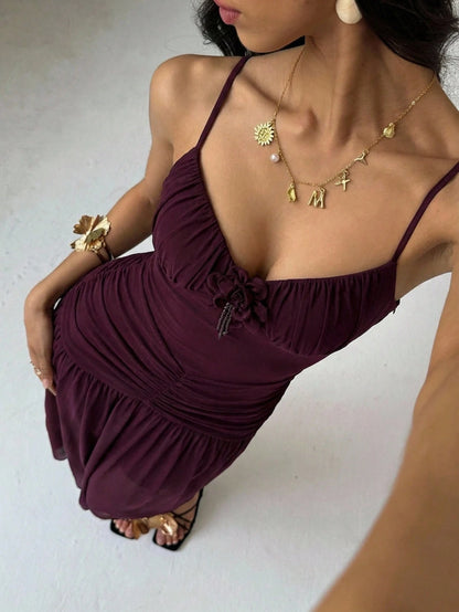 Aloruh Burgundy Spaghetti Strap Mesh Knit Maxi Dress,Summer Elegant Wedding Guest Dress For Women, Formal Date Night Party Graduation Dress