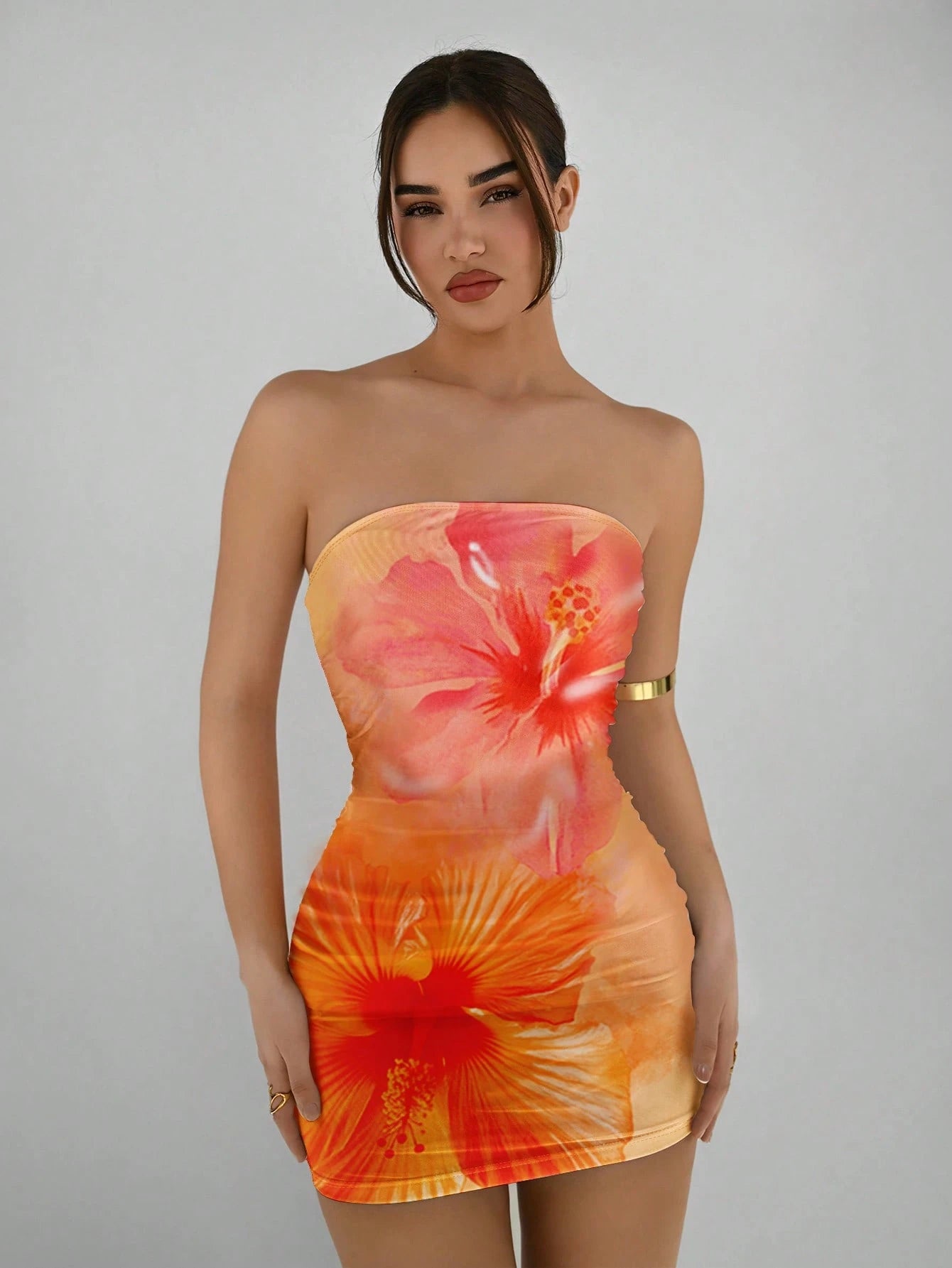 Aloruh Women's Casual Bodycon Fitted Mini Dress, Floral Printed, Suitable For Summer,Boho Clothes Women Hibiscus Tube Chic