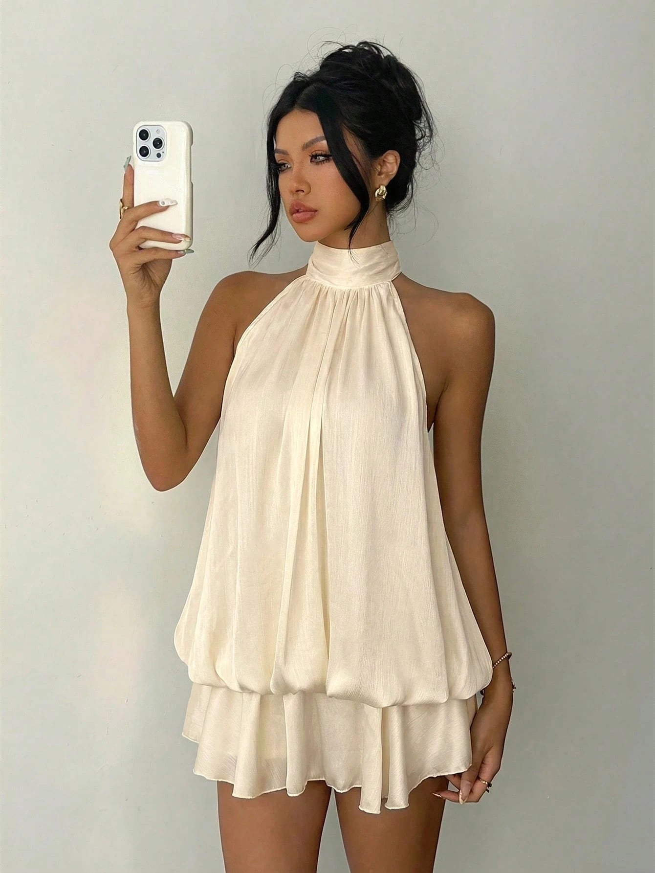 Aloruh Women's Elegant White Halter Neck Mini Dress,Summer Dresses For Women Wedding Party Vacation