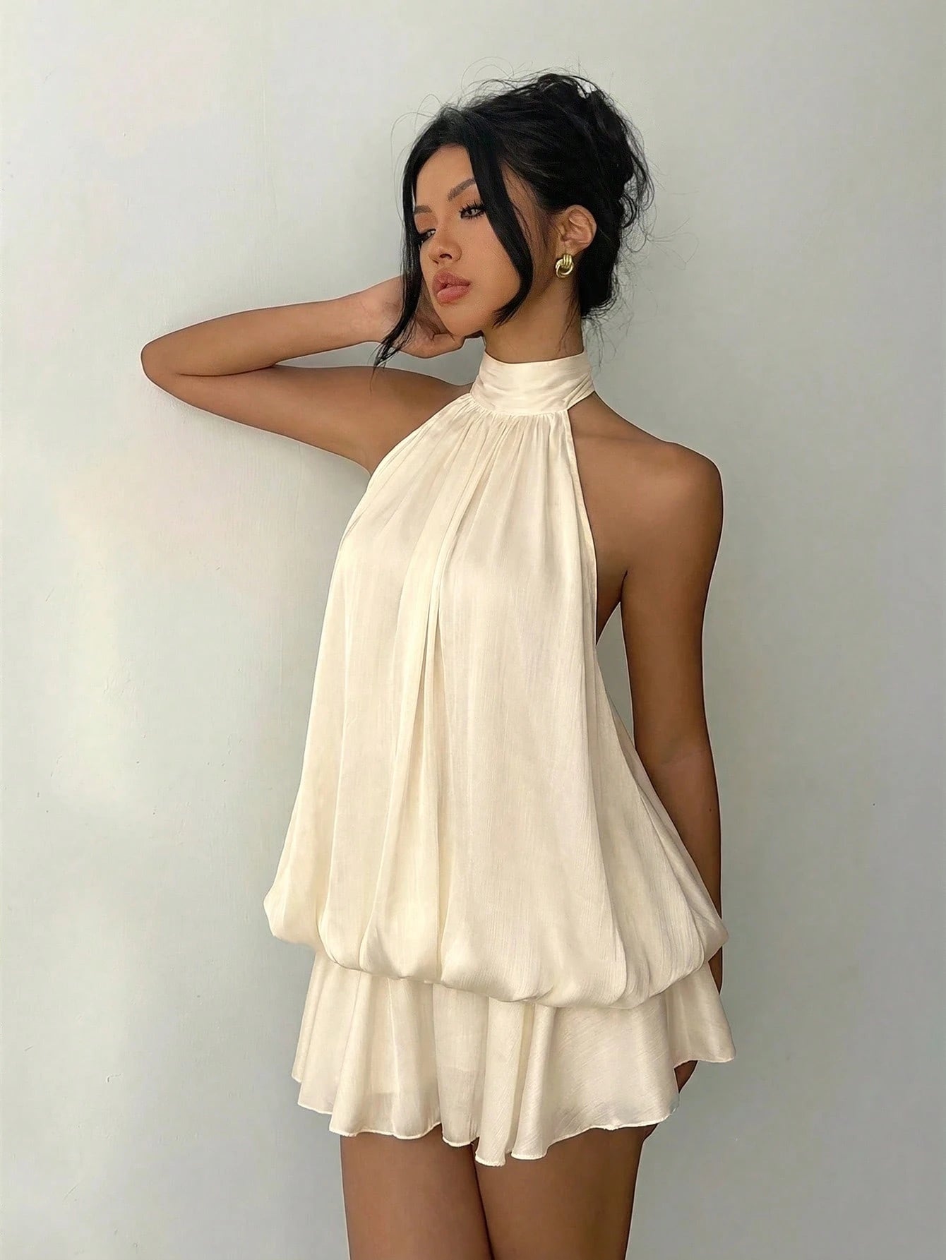 Aloruh Women's Elegant White Halter Neck Mini Dress,Summer Dresses For Women Wedding Party Vacation
