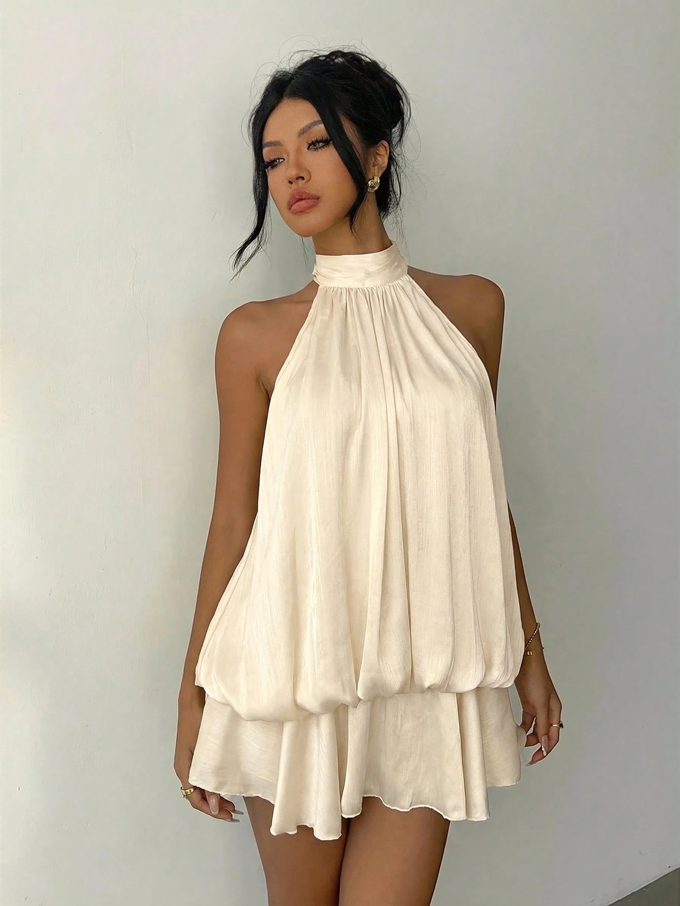 Aloruh Women's Elegant White Halter Neck Mini Dress,Summer Dresses For Women Wedding Party Vacation