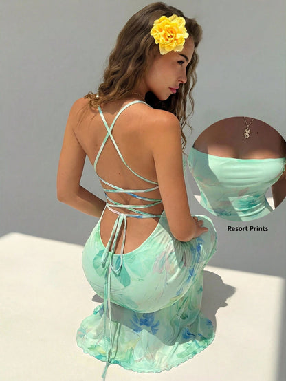 Aloruh Women's Floral Print Dress With Slit Hem, Suitable For Vacation,Summer Dresses For Women