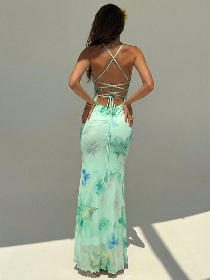 Aloruh Women's Floral Print Dress With Slit Hem, Suitable For Vacation,Summer Dresses For Women