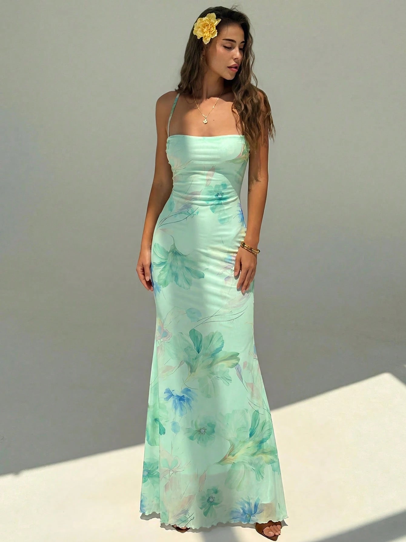 Aloruh Women's Floral Print Dress With Slit Hem, Suitable For Vacation,Summer Dresses For Women