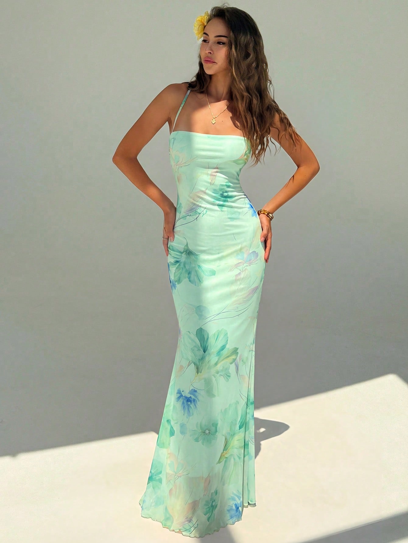 Aloruh Women's Floral Print Dress With Slit Hem, Suitable For Vacation,Summer Dresses For Women
