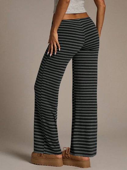 Aloruh Women's New Autumn/Winter Ultra Low Waist Black Striped Long Pants