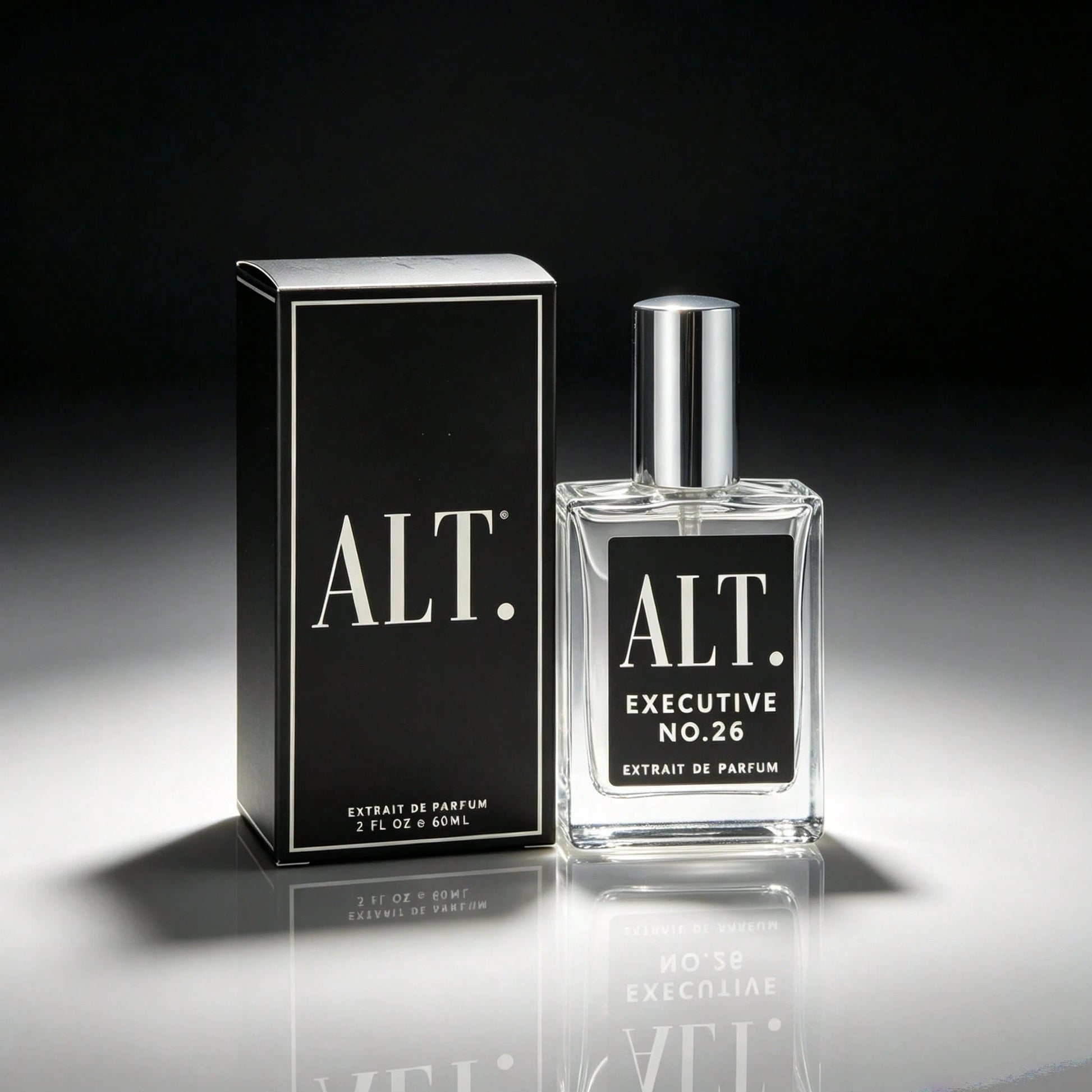 ALT. FRAGRANCES Long Lasting Executive No.26 Men's Extrait De Parfum, ALT Noble Woody Spicy Scent, Clear Square Bottle, Silver Cap, Black Minimalist Gift Box, 60ml, For Business Professionals