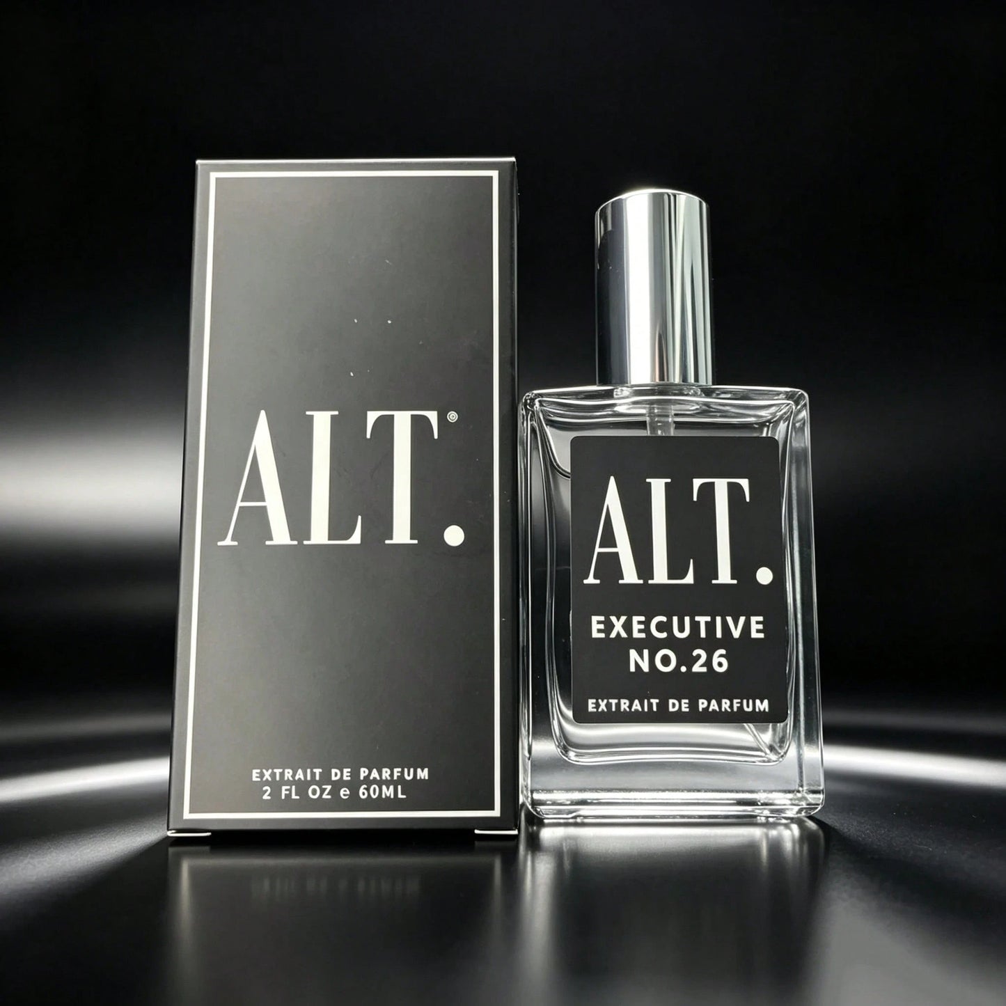 ALT. FRAGRANCES Long Lasting Executive No.26 Men's Extrait De Parfum, ALT Noble Woody Spicy Scent, Clear Square Bottle, Silver Cap, Black Minimalist Gift Box, 60ml, For Business Professionals