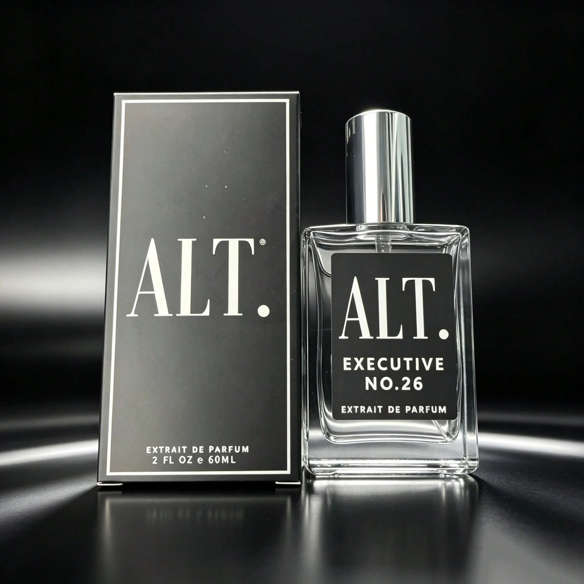 ALT. FRAGRANCES Long Lasting Executive No.26 Men's Extrait De Parfum, ALT Noble Woody Spicy Scent, Clear Square Bottle, Silver Cap, Black Minimalist Gift Box, 60ml, For Business Professionals