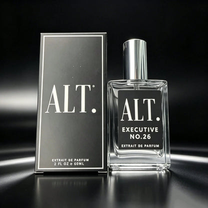 ALT. FRAGRANCES Long Lasting Executive No.26 Men's Extrait De Parfum, ALT Noble Woody Spicy Scent, Clear Square Bottle, Silver Cap, Black Minimalist Gift Box, 60ml, For Business Professionals