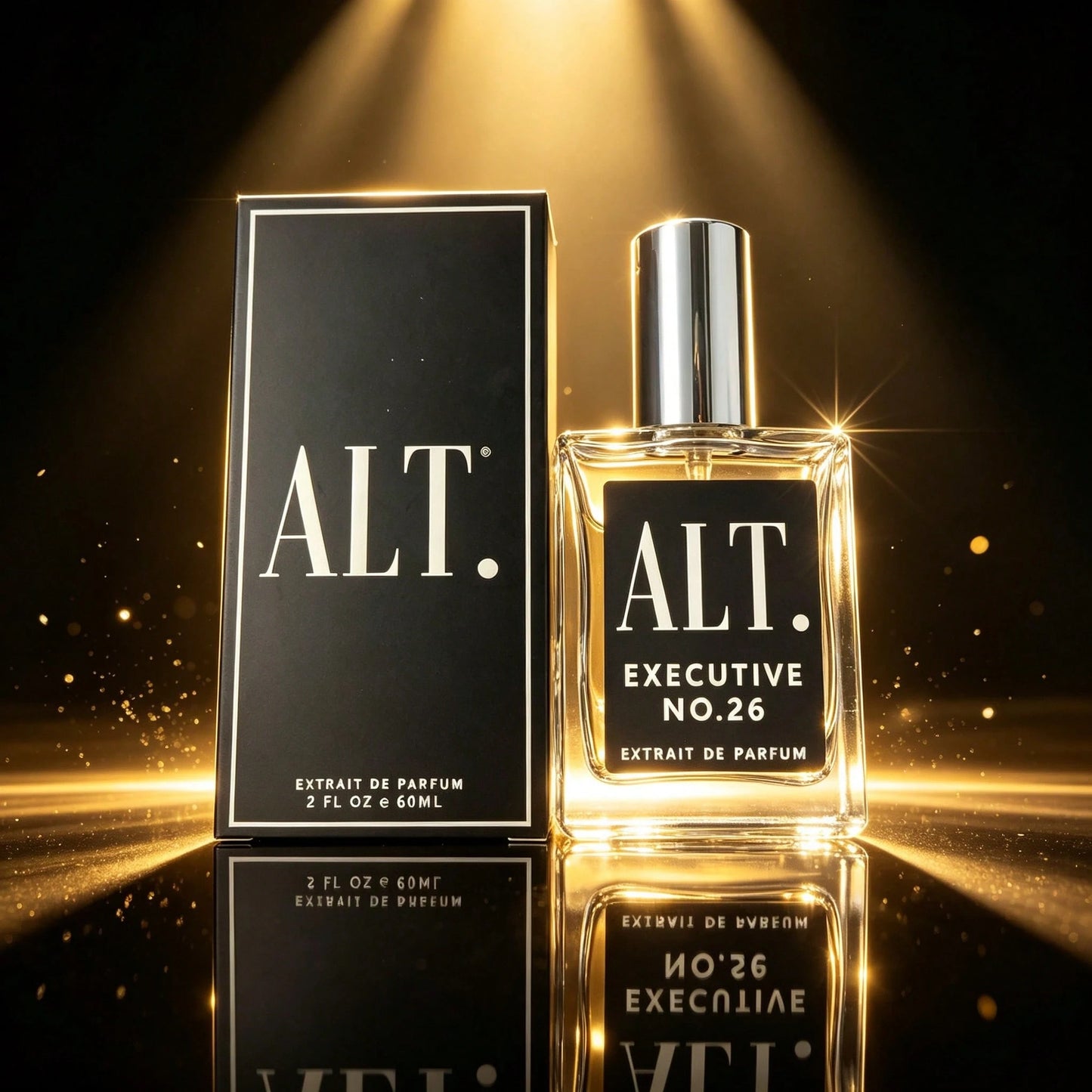 ALT. FRAGRANCES Long Lasting Executive No.26 Men's Extrait De Parfum, ALT Noble Woody Spicy Scent, Clear Square Bottle, Silver Cap, Black Minimalist Gift Box, 60ml, For Business Professionals