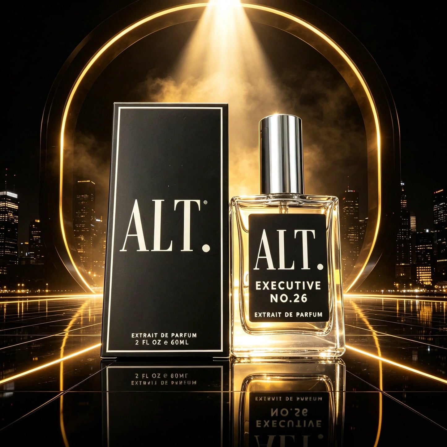 ALT. FRAGRANCES Long Lasting Executive No.26 Men's Extrait De Parfum, ALT Noble Woody Spicy Scent, Clear Square Bottle, Silver Cap, Black Minimalist Gift Box, 60ml, For Business Professionals