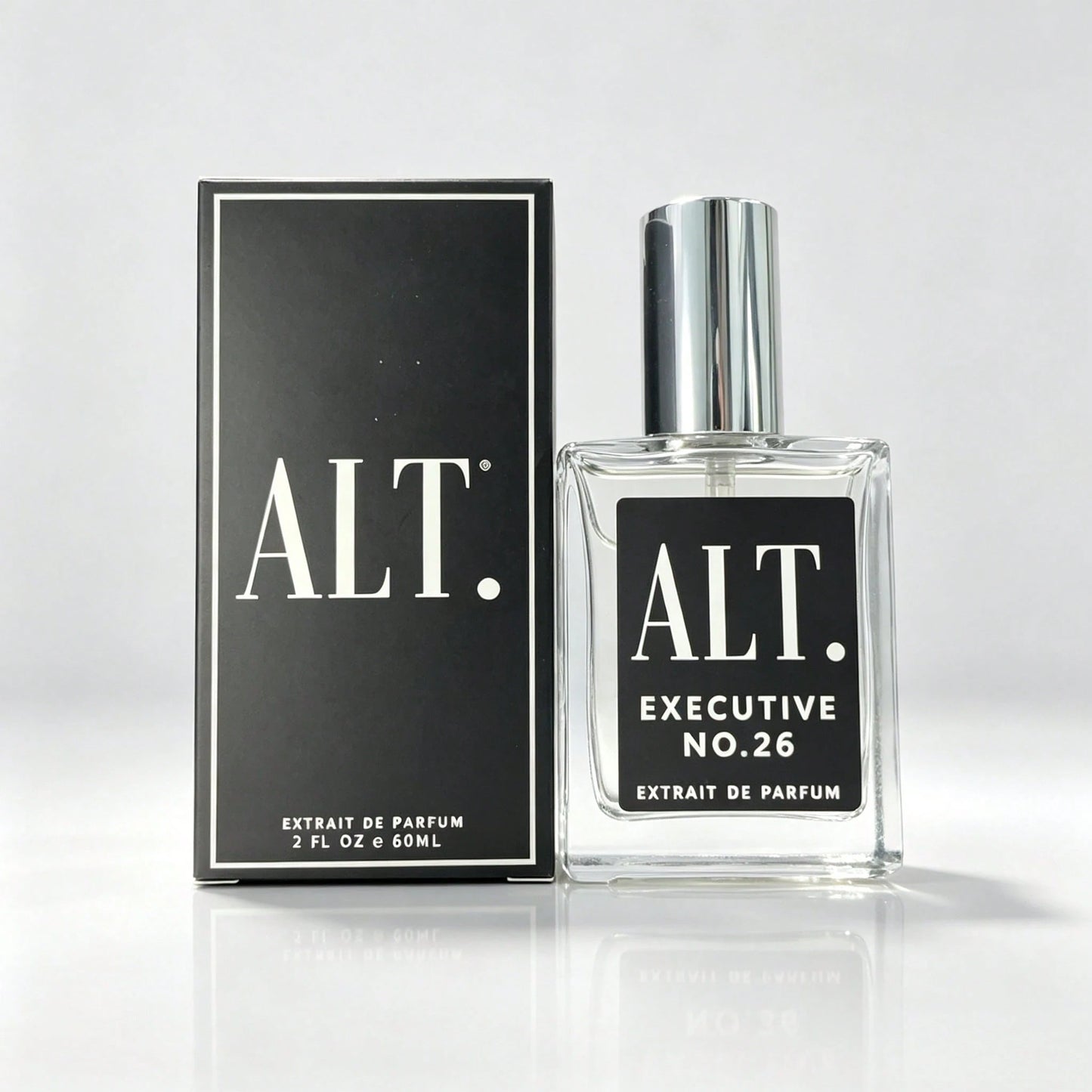 ALT. FRAGRANCES Long Lasting Executive No.26 Men's Extrait De Parfum, ALT Noble Woody Spicy Scent, Clear Square Bottle, Silver Cap, Black Minimalist Gift Box, 60ml, For Business Professionals