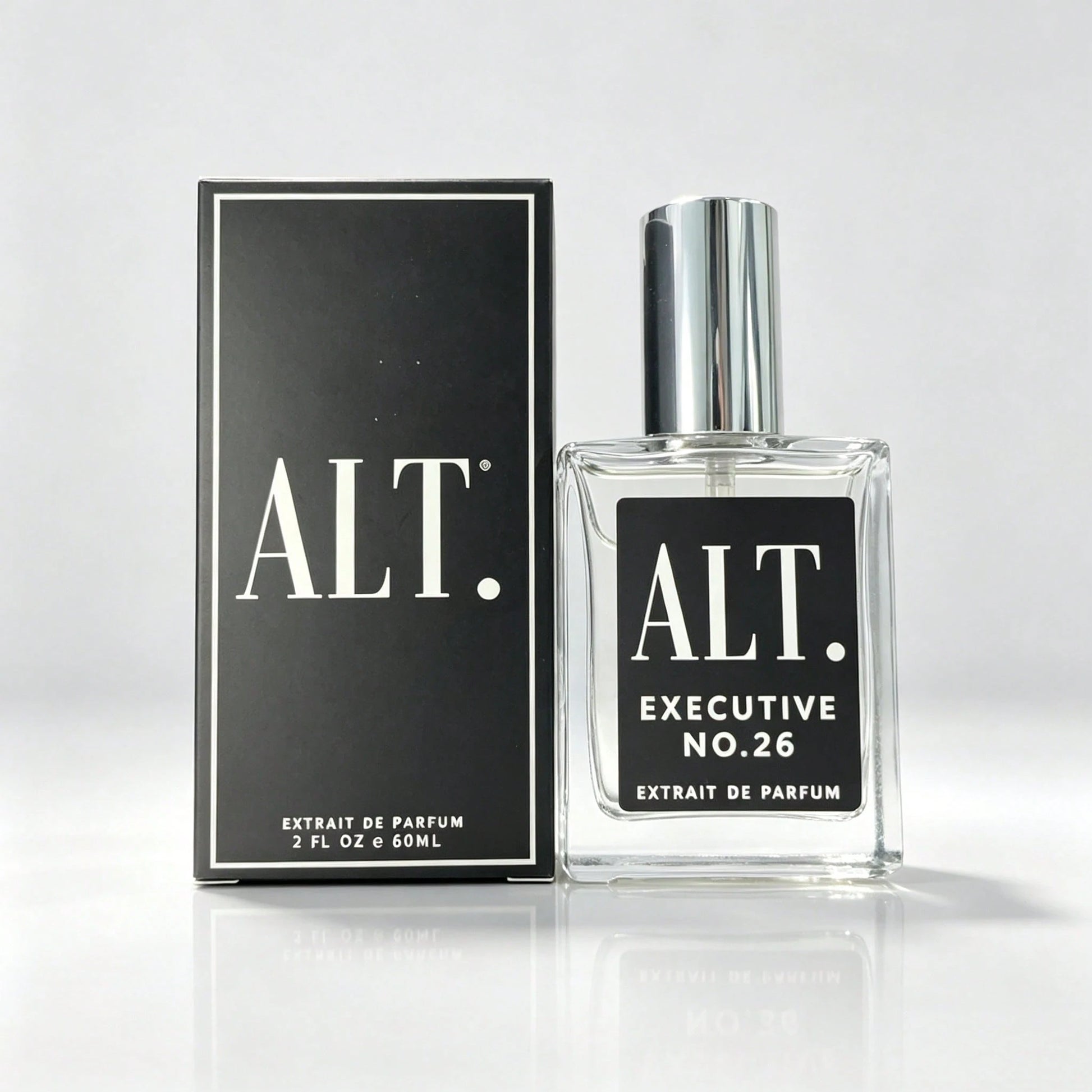ALT. FRAGRANCES Long Lasting Executive No.26 Men's Extrait De Parfum, ALT Noble Woody Spicy Scent, Clear Square Bottle, Silver Cap, Black Minimalist Gift Box, 60ml, For Business Professionals