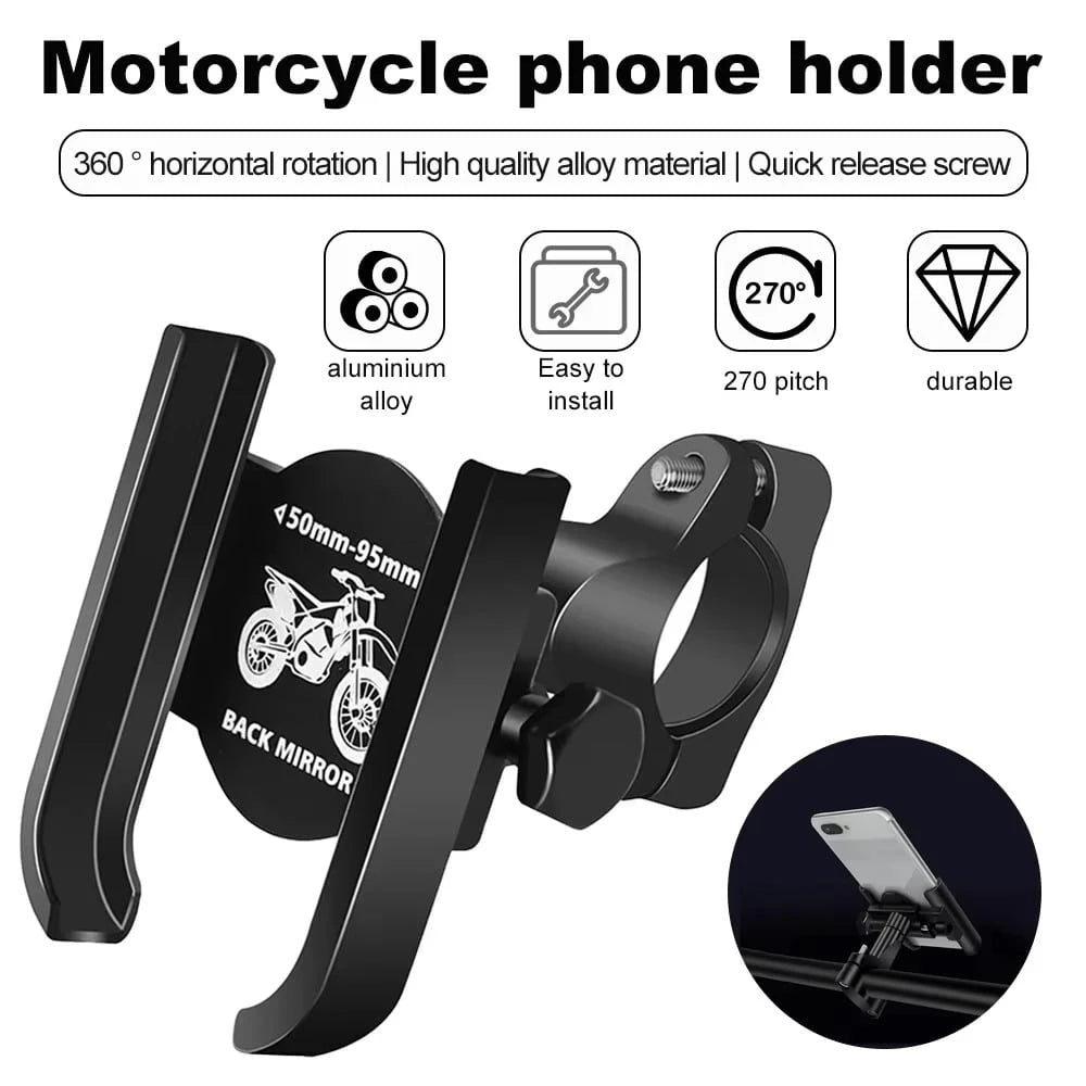 Aluminum Alloy Bicycle Phone Holder, 360° Rotatable Shockproof Phone Mount, Universal For Electric Bike Bicycle Motorcycle Scooter
