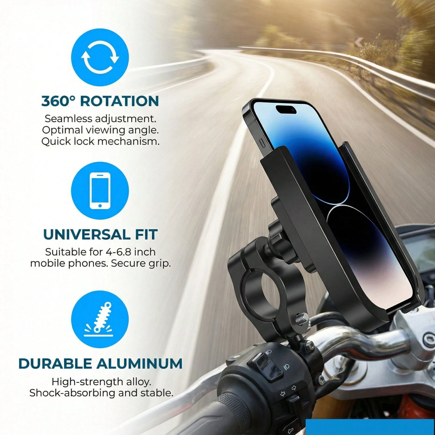 Aluminum Alloy Bicycle Phone Holder, 360° Rotatable Shockproof Phone Mount, Universal For Electric Bike Bicycle Motorcycle Scooter