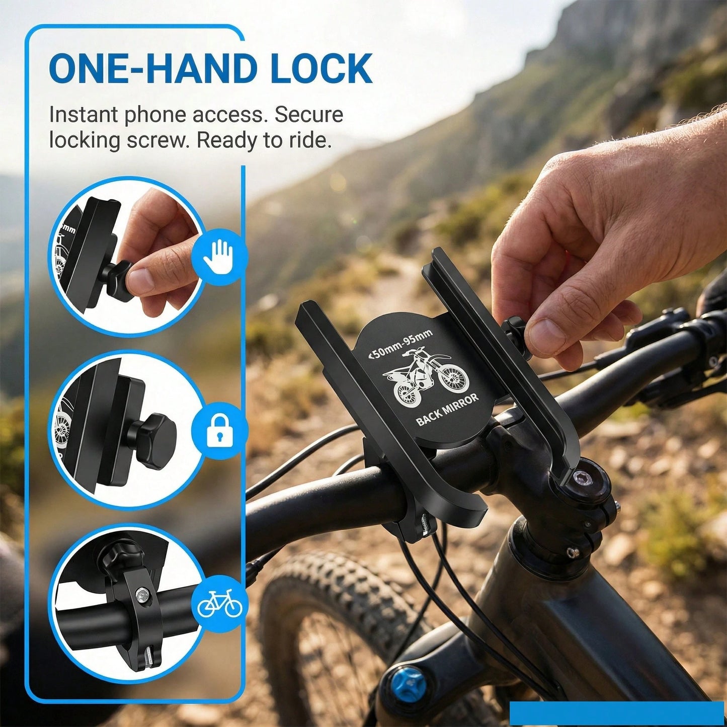 Aluminum Alloy Bicycle Phone Holder, 360° Rotatable Shockproof Phone Mount, Universal For Electric Bike Bicycle Motorcycle Scooter