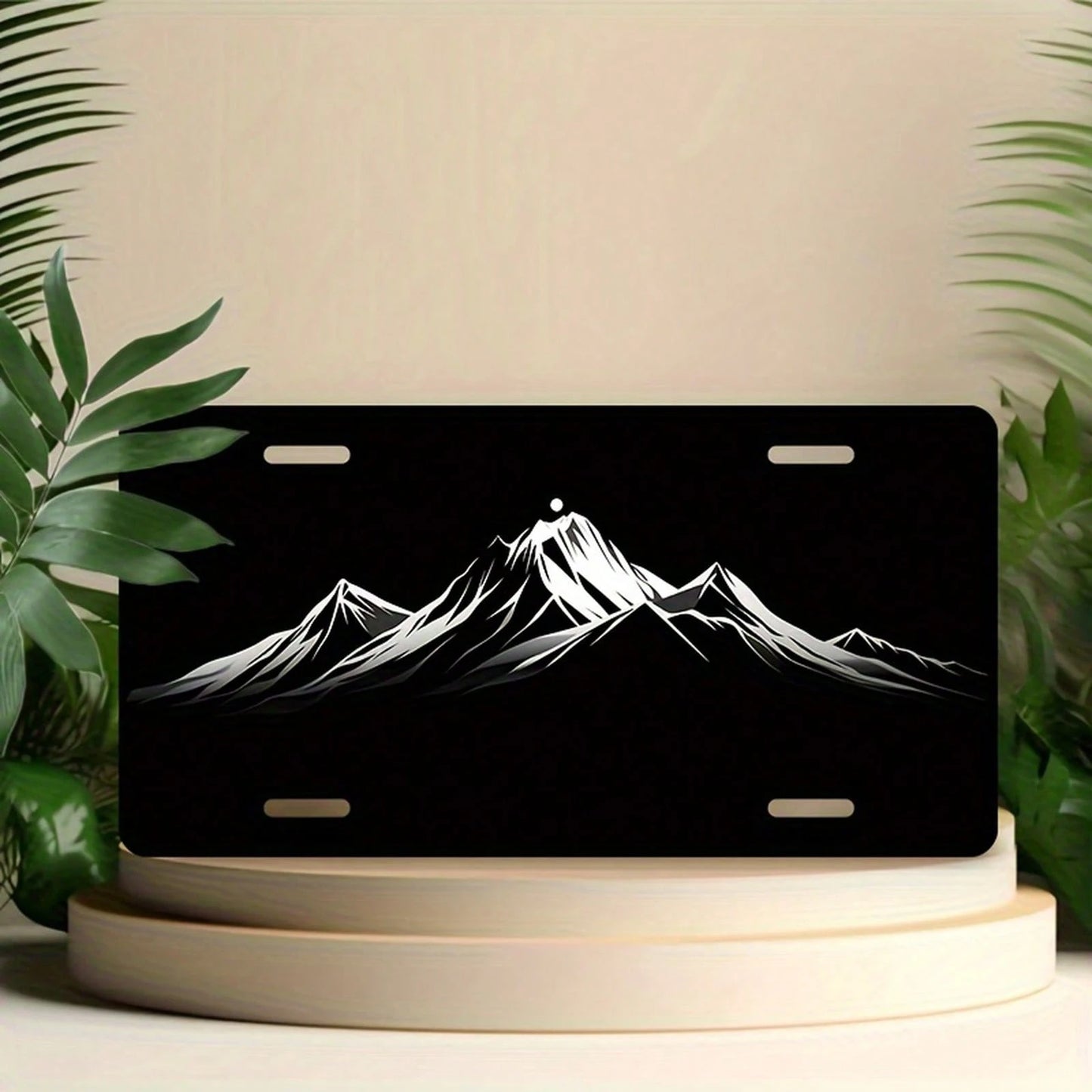 Aluminum License Plate Frame With Night Mountain View Design- Universal Fit, Polished Surface, 30.48cm X 15.24cm, Decorative And Durable, Durable Aluminum Frame| Modern Decoration| Polished Surface
