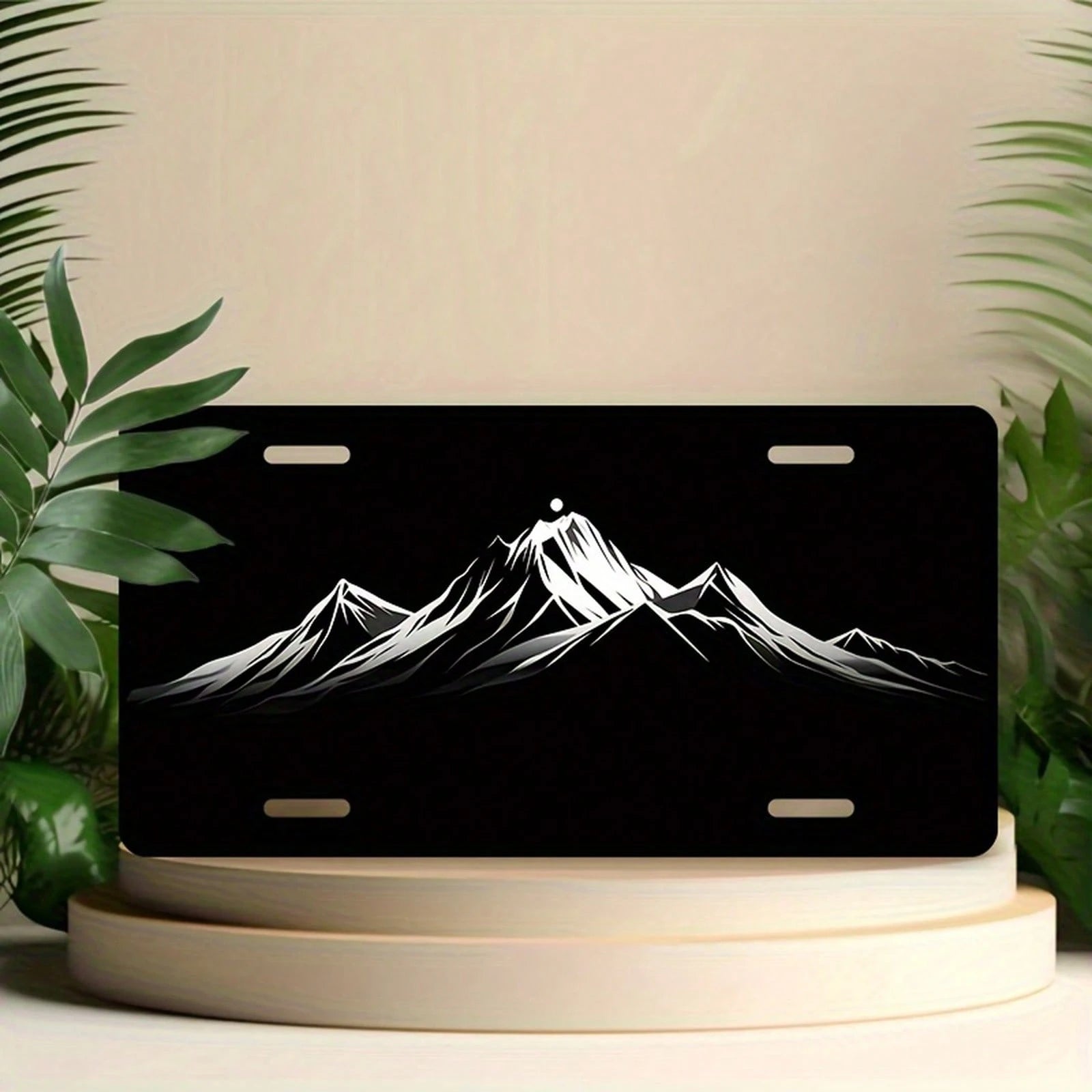 Aluminum License Plate Frame With Night Mountain View Design- Universal Fit, Polished Surface, 30.48cm X 15.24cm, Decorative And Durable, Durable Aluminum Frame| Modern Decoration| Polished Surface