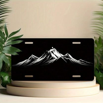 Aluminum License Plate Frame With Night Mountain View Design- Universal Fit, Polished Surface, 30.48cm X 15.24cm, Decorative And Durable, Durable Aluminum Frame| Modern Decoration| Polished Surface