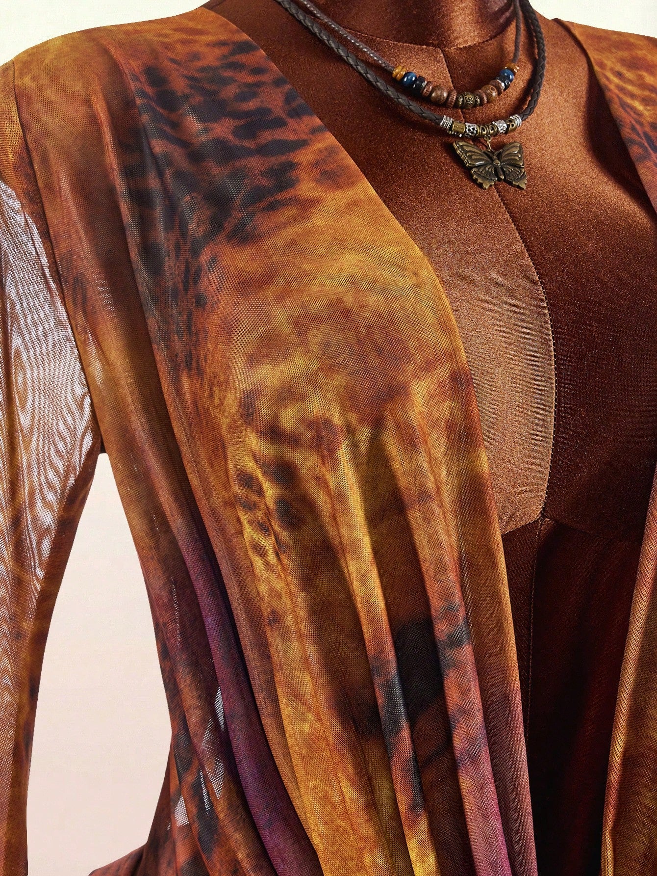 Amplova Romantic Sexy Vacation Earth Tone Low Cut Draped Neckline Flare Sleeve Bodycon Mini Dress Club Party Brown Autumn