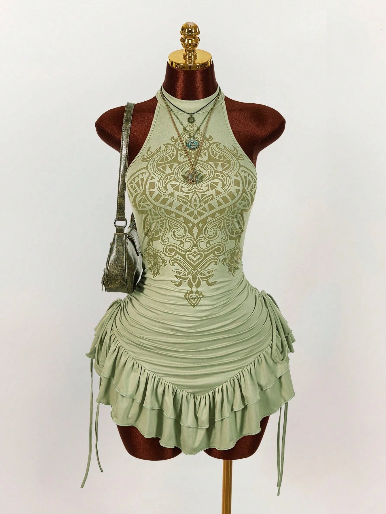 Amplova Ruffled Asymmetric Hem Waist Cinched Mini Dress