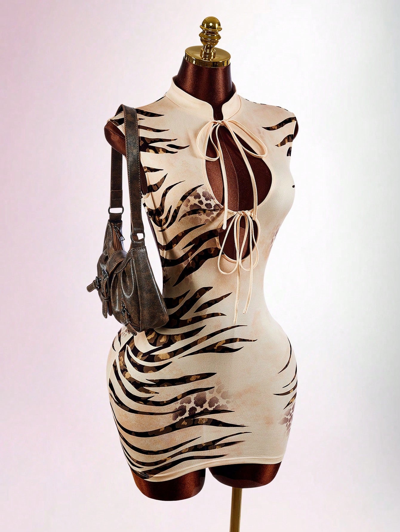 Amplova Women's Wild Tiger Print Waist-Cinching Cut-Out Backless Mini Dress