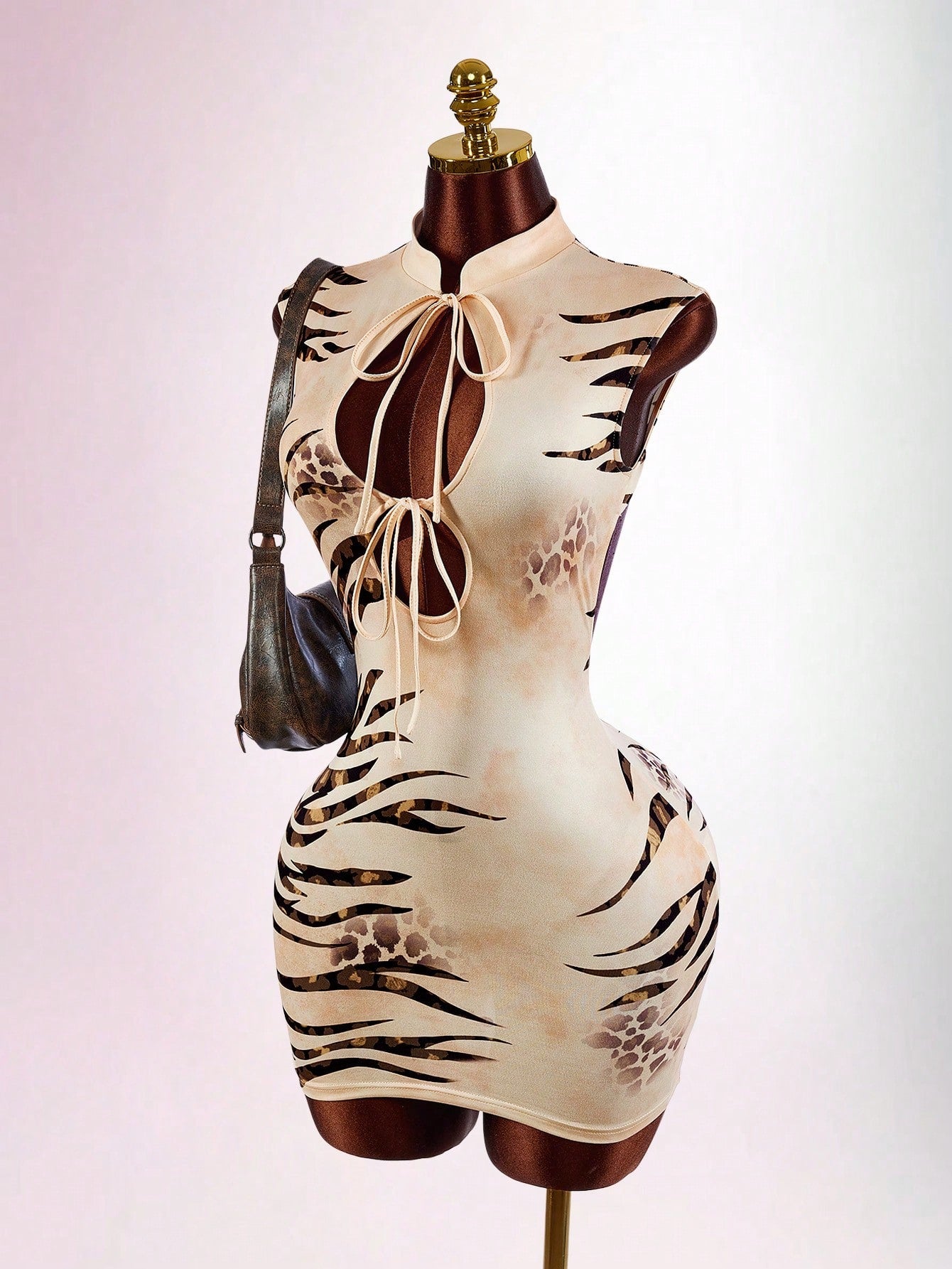 Amplova Women's Wild Tiger Print Waist-Cinching Cut-Out Backless Mini Dress