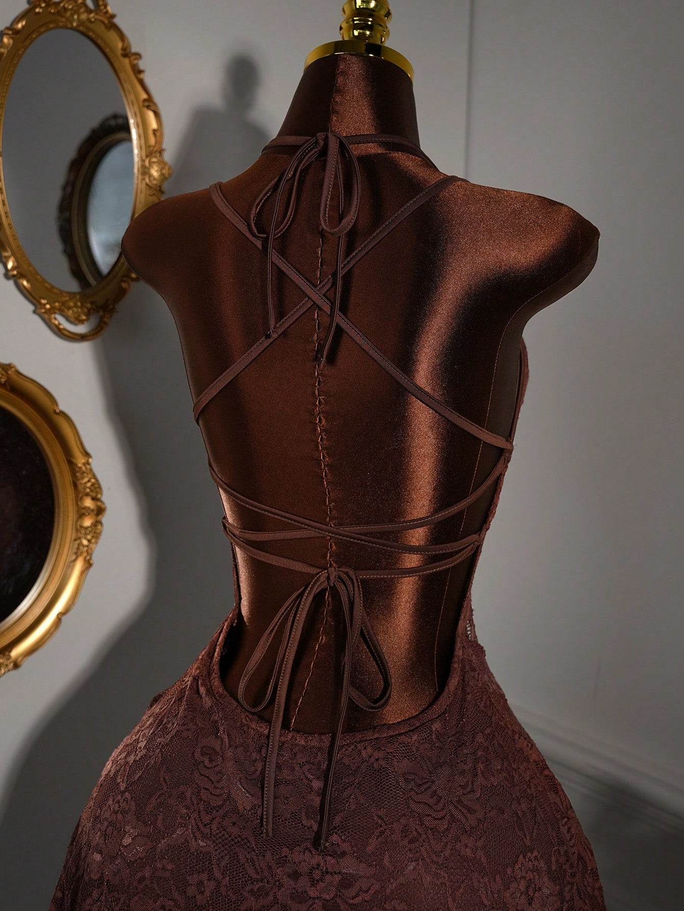 Amplova Y2K Brown Floral Lace Patchwork Bodycon Mini Dress,70s Vintage Sleeveless Heart-Shaped Bust Semi-Sheer Party,Summer Night Out Dresses