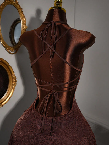Amplova Y2K Brown Floral Lace Patchwork Bodycon Mini Dress,70s Vintage Sleeveless Heart-Shaped Bust Semi-Sheer Party,Summer Night Out Dresses