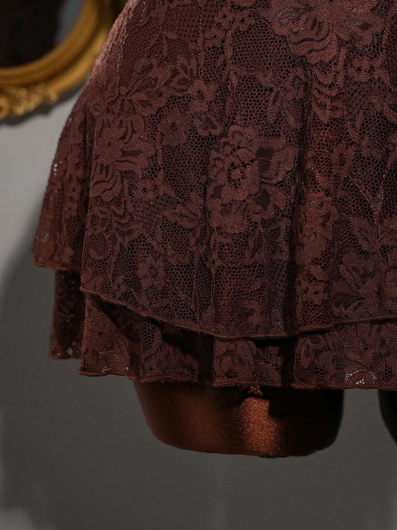 Amplova Y2K Brown Floral Lace Patchwork Bodycon Mini Dress,70s Vintage Sleeveless Heart-Shaped Bust Semi-Sheer Party,Summer Night Out Dresses