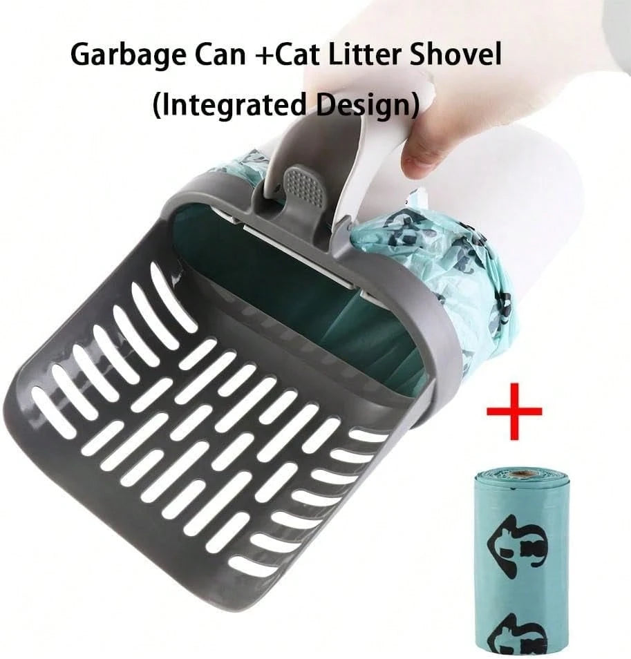 An Upgraded Large-Capacity Cat Litter Scoop With Stand And 1 Spare Bag-Durable, Portable Scoop Body With Spill-Proof Design For Hygienic Storage-Ideal For Multi-Cat Households, Travel, Or Home Use; Se