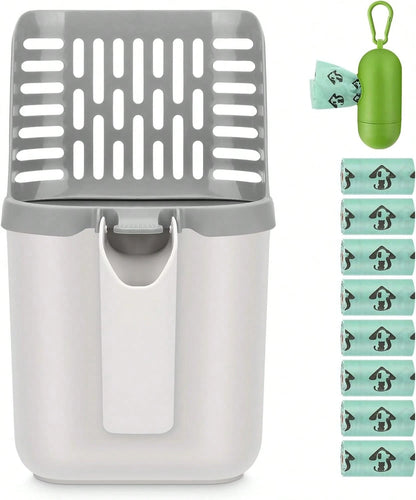 An Upgraded Large-Capacity Cat Litter Scoop With Stand And 1 Spare Bag-Durable, Portable Scoop Body With Spill-Proof Design For Hygienic Storage-Ideal For Multi-Cat Households, Travel, Or Home Use; Se