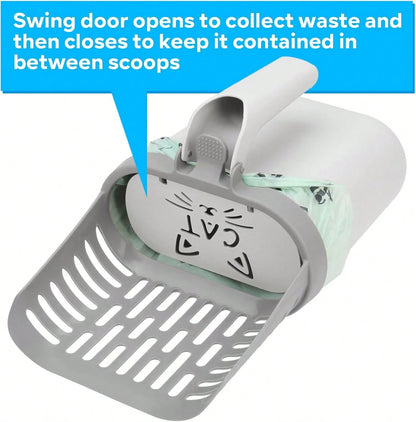 An Upgraded Large-Capacity Cat Litter Scoop With Stand And 1 Spare Bag-Durable, Portable Scoop Body With Spill-Proof Design For Hygienic Storage-Ideal For Multi-Cat Households, Travel, Or Home Use; Se