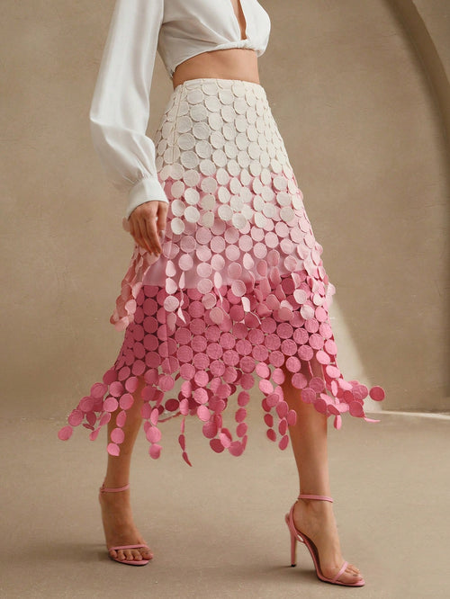 Anewsta Elegant Hollow Out Embroidery Tassel High Waist Flowy Skirt, Summer Festival Party Skirt For Women