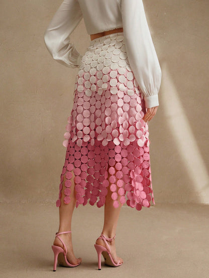 Anewsta Elegant Hollow Out Embroidery Tassel High Waist Flowy Skirt, Summer Festival Party Skirt For Women