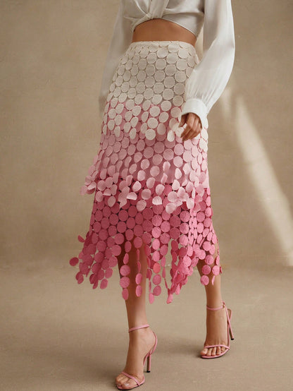 Anewsta Elegant Hollow Out Embroidery Tassel High Waist Flowy Skirt, Summer Festival Party Skirt For Women