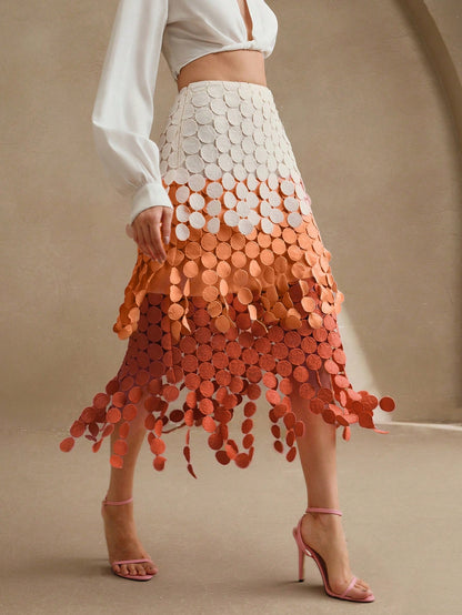 Anewsta Elegant Hollow Out Embroidery Tassel High Waist Flowy Skirt, Summer Festival Party Skirt For Women