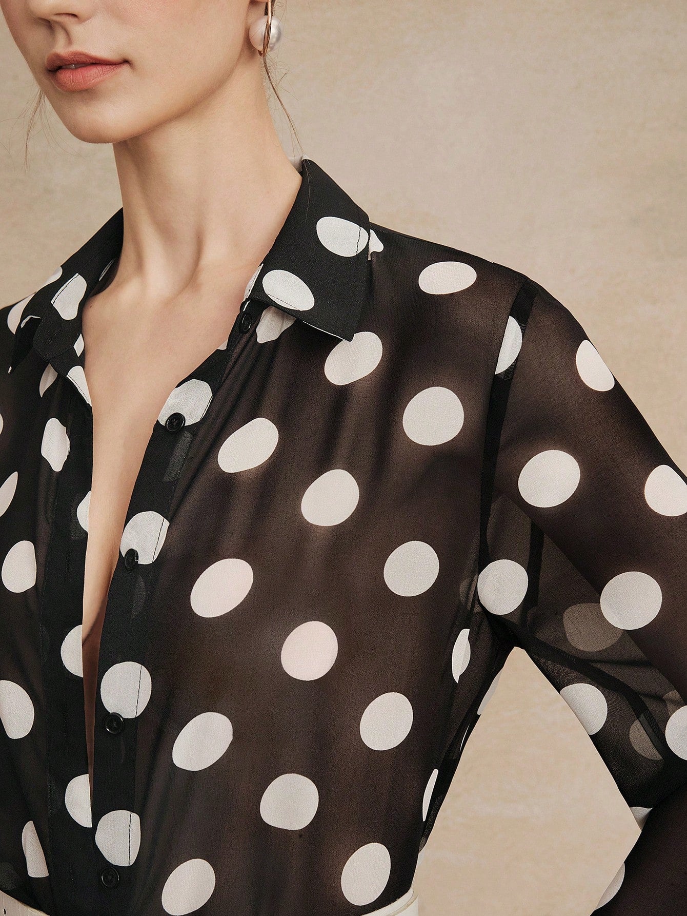 Anewsta Essential High Quality Fashionable French Retro Elegant Polka Dot Chiffon Long Sleeve Blouse, Versatile Shirt For Commuting, Vacation Outfits Women