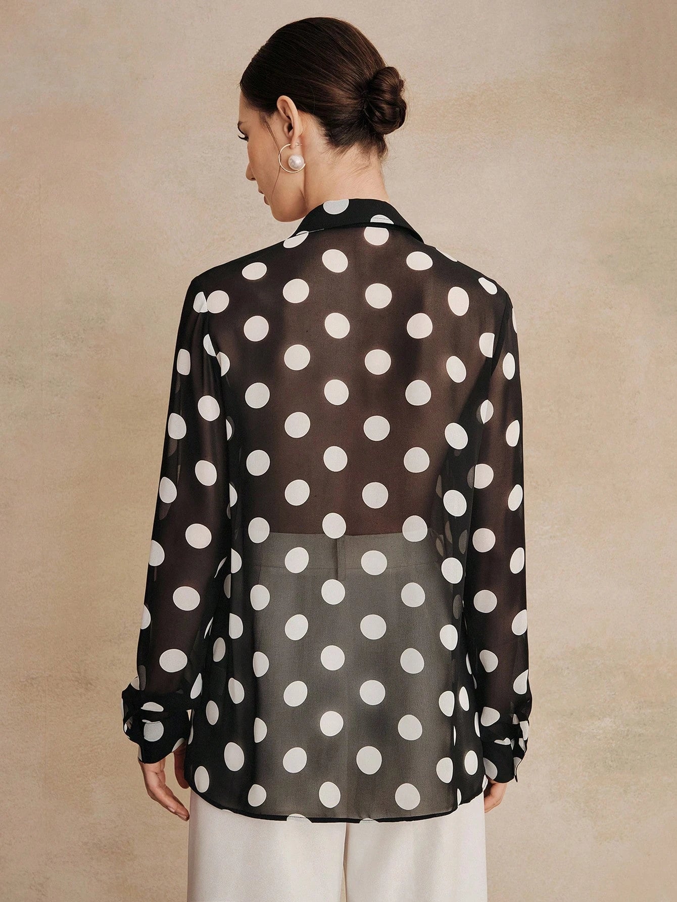 Anewsta Essential High Quality Fashionable French Retro Elegant Polka Dot Chiffon Long Sleeve Blouse, Versatile Shirt For Commuting, Vacation Outfits Women