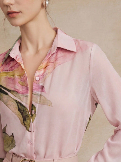 Anewsta New Arrival Spring/Summer Elegant Fashion Floral Print Chiffon Long Sleeve Blouse For Women, Suitable For Outing, Party, Holiday, Work