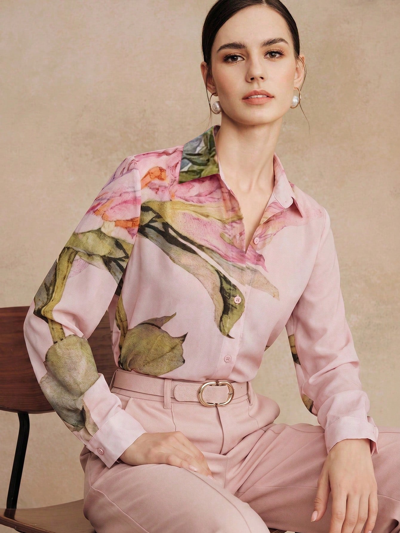 Anewsta New Arrival Spring/Summer Elegant Fashion Floral Print Chiffon Long Sleeve Blouse For Women, Suitable For Outing, Party, Holiday, Work