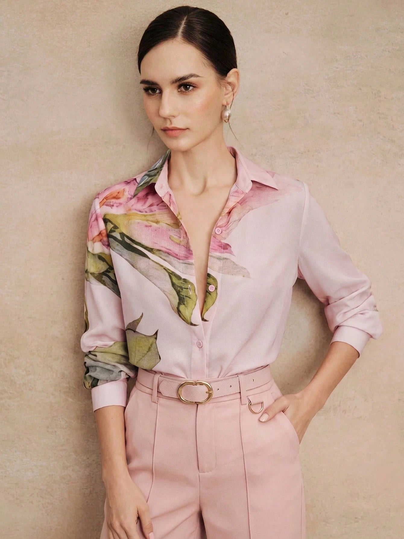 Anewsta New Arrival Spring/Summer Elegant Fashion Floral Print Chiffon Long Sleeve Blouse For Women, Suitable For Outing, Party, Holiday, Work