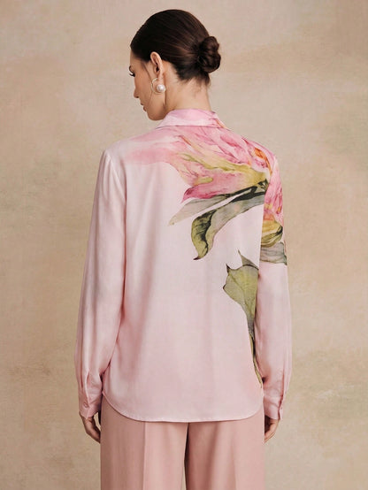 Anewsta New Arrival Spring/Summer Elegant Fashion Floral Print Chiffon Long Sleeve Blouse For Women, Suitable For Outing, Party, Holiday, Work