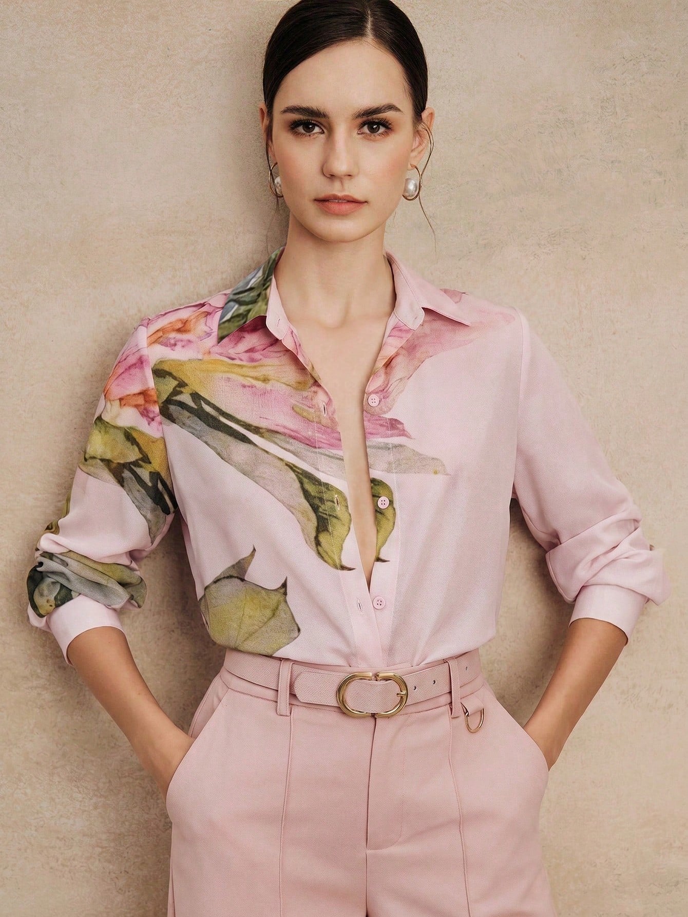 Anewsta New Arrival Spring/Summer Elegant Fashion Floral Print Chiffon Long Sleeve Blouse For Women, Suitable For Outing, Party, Holiday, Work