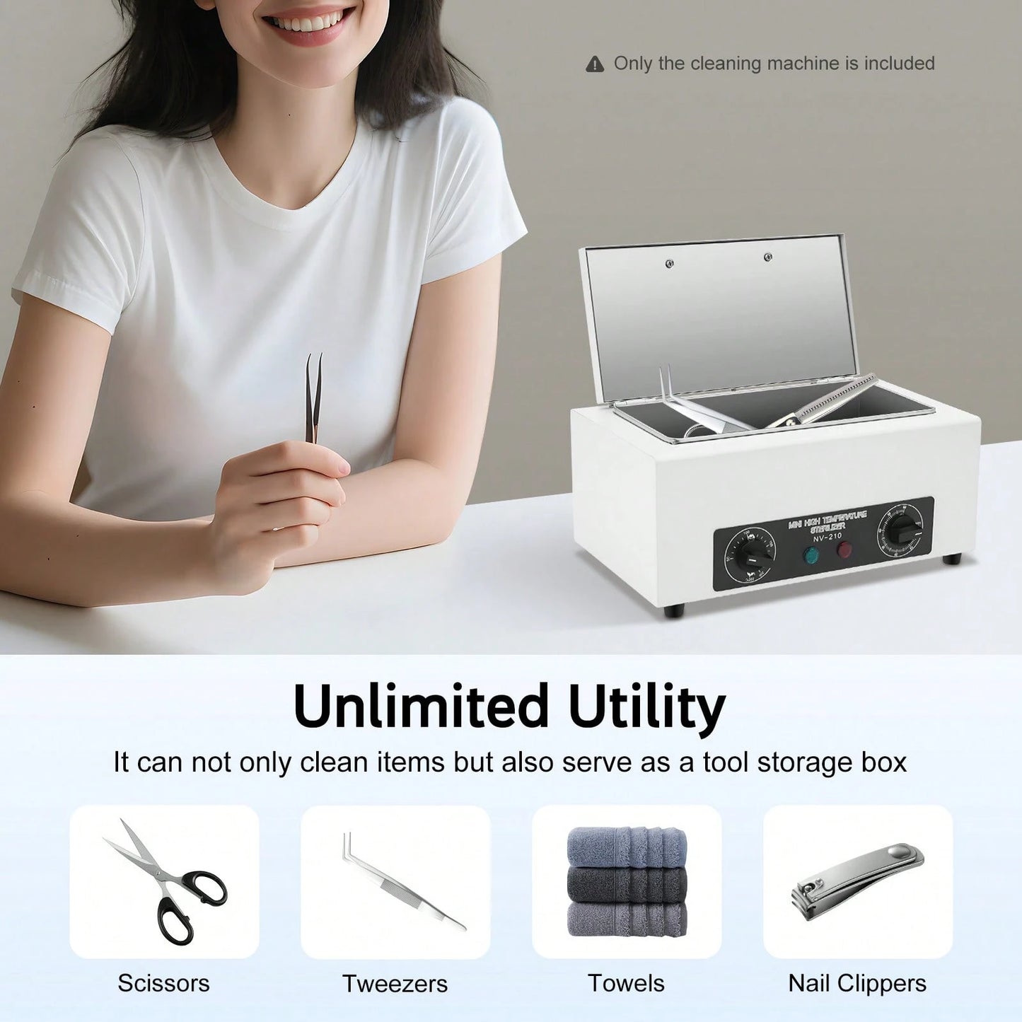 Aohuada 300W Heat Sterilizer 1.5L Mini Dry Heat Sterilizer Cabinet High Temperature Cleaning Box With Timer For Nail Spa Pedicure Hairdressing Metal Tools