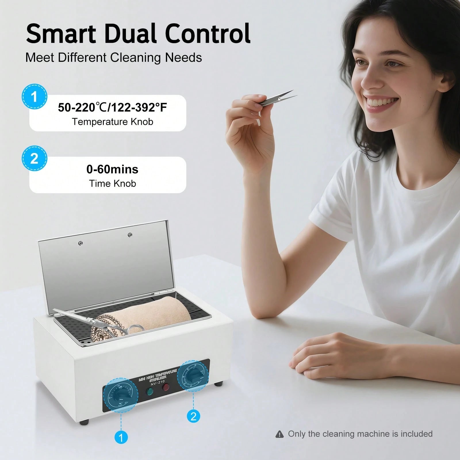 Aohuada 300W Heat Sterilizer 1.5L Mini Dry Heat Sterilizer Cabinet High Temperature Cleaning Box With Timer For Nail Spa Pedicure Hairdressing Metal Tools