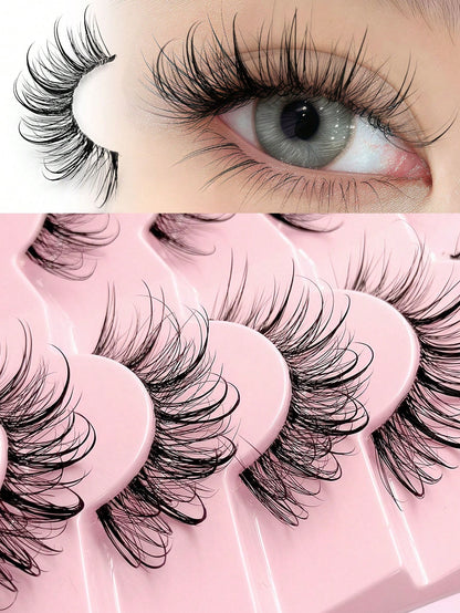 Asiteo 7 Pairs 20mm Cartoon Slim Natural Wet Effect Faux Mink Eyelashes, Transparent Band, Y2K Style 3D Fluffy Long Cat Eye Natural Exaggerated Eyelash Extension Set Makeup Tool