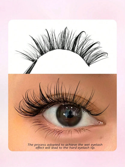 Asiteo 7 Pairs 20mm Cartoon Slim Natural Wet Effect Faux Mink Eyelashes, Transparent Band, Y2K Style 3D Fluffy Long Cat Eye Natural Exaggerated Eyelash Extension Set Makeup Tool