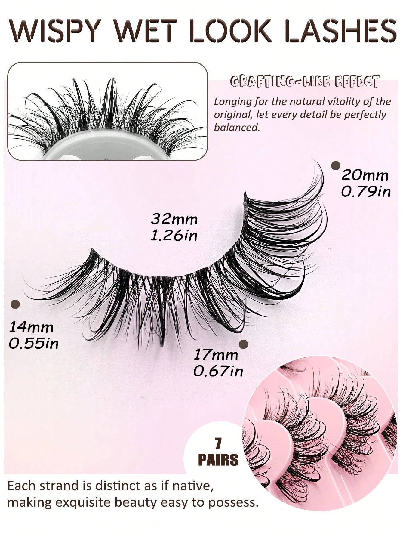 Asiteo 7 Pairs 20mm Cartoon Slim Natural Wet Effect Faux Mink Eyelashes, Transparent Band, Y2K Style 3D Fluffy Long Cat Eye Natural Exaggerated Eyelash Extension Set Makeup Tool